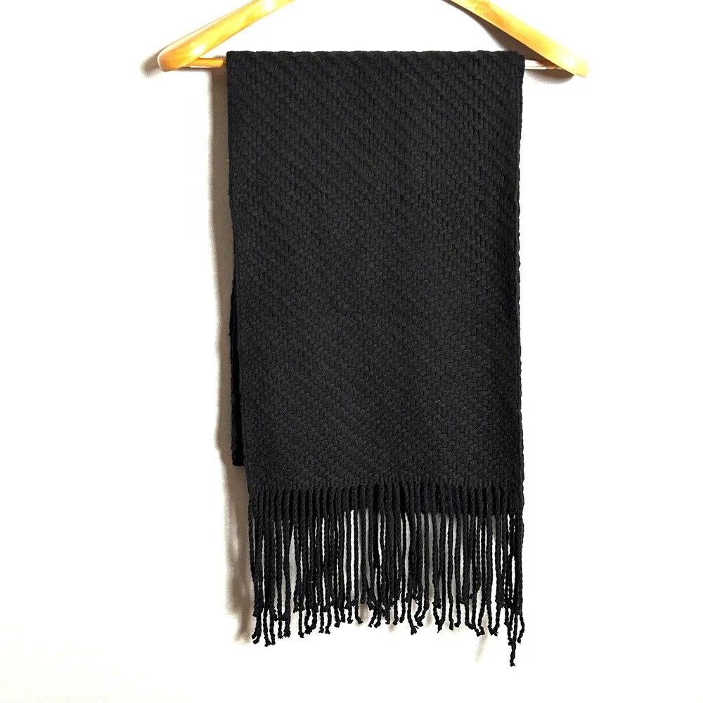 Banana Republic Lambswool Cashmere Scarf Black Basketweave Womens Unisex NEW